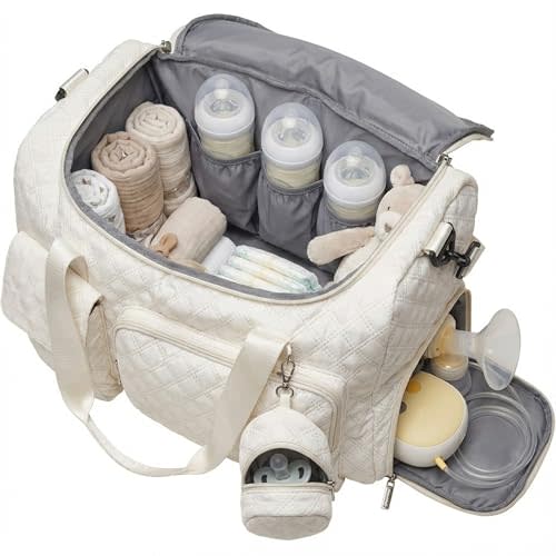 Extra Large Diaper Tote Bag with Shoe Compartment & Pacifier Pocket, Travel Baby Diaper Bag for Mom, Hospital Maternity Weekender Bag, Waterproof Diaper Handbag for Newborn Travel Essentials