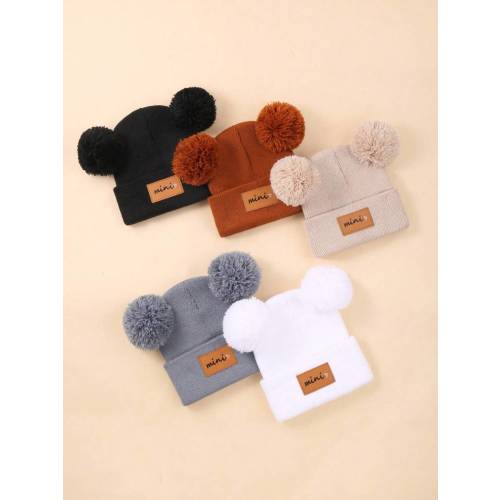 5/1 Set Baby Autumn/Winter Hat & Gloves Combo, Knitted Double Pom Pom Hat, Suitable For 0-36 Months Infants, Matching All Outfits, Daily Wear And Gift | SHEIN USA