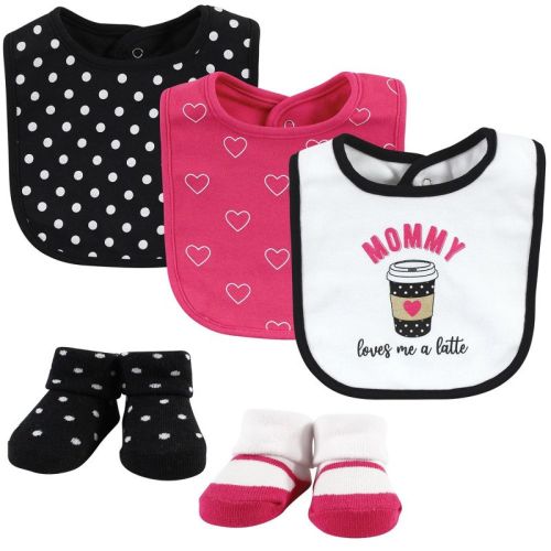 Hudson Baby Infant Girl Cotton Bib and Sock Set, Mommy Latte, One Size