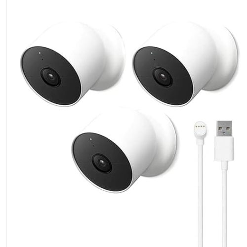 Google Nest Cam Outdoor or Indoor, Battery - 2nd Generation - 3 Pack + Extra Replacement Cable