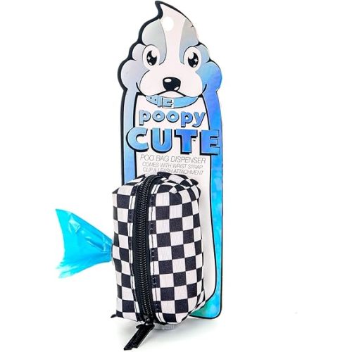 poopyCUTE - Cute Dog Poop Bag Holder for leash Poop Bags for Dogs Vegan Friendly Dog Poop Bag Dispenser Dog Treat Pouch Leash Poop Bag Holder Dog Waste Bag Dispenser Dog Bag Holder Checkered
