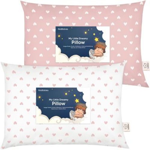 KeaBabies 2-Pack Toddler Pillow - Soft Organic Cotton Kids Pillows for Sleeping - 13X18 Travel Pillow for Kids Age 2-5 (Hearts)