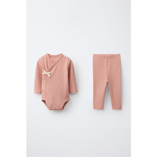 POINTELLE WRAP BODYSUIT AND LEGGINGS SET - Brick | ZARA United States