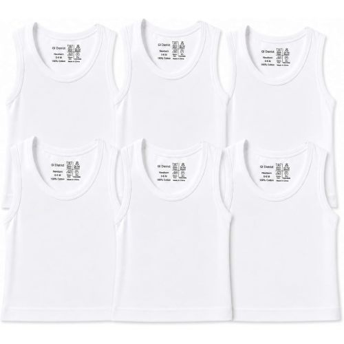 GI District Baby Tank Tops Boys, Girls, Unisex Sleeveless 100% Cotton Shirts for 0-24 Months(Newborn, Neutral/White/6-Pack/For Unisex)