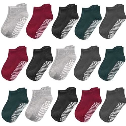 HYCLES 15 Pairs Toddler Socks, Kids Grip Socks for 6-12 Month 1-7 Years Non Slip Ankle Sock for Baby Boys Girls
