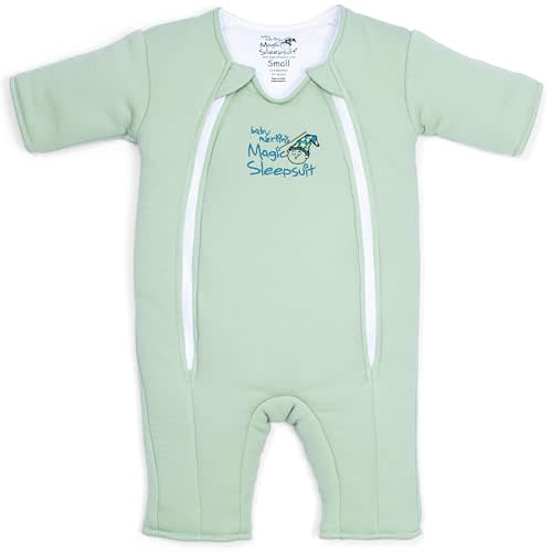 Magic Sleepsuit Baby Merlin's Cotton Baby Swaddle Transition Product - Soft and Cozy Design, Double Zipper for Easy Diaper Changes, Promotes Safe Sleep, 3-6 Months - Sage Green - Small 12-18lbs