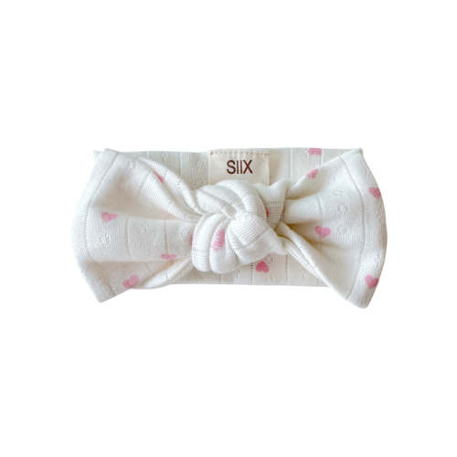 White with Pink Heart / Organic Pointelle Bow