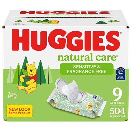 Huggies Natural Care Sensitive Baby Wipes, Unscented, Hypoallergenic, 99% Purified Water, 9 Flip-Top Packs (504 Wipes Total) - 56 Count (Pack of 9)