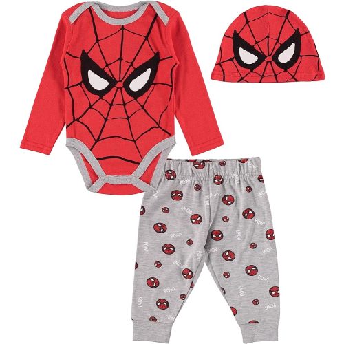 Spiderman Baby Boys Clothing 3-Piece Set with Baby Bodysuit, Pants, and Hat - Marvel Avengers Baby Boy's Outfit