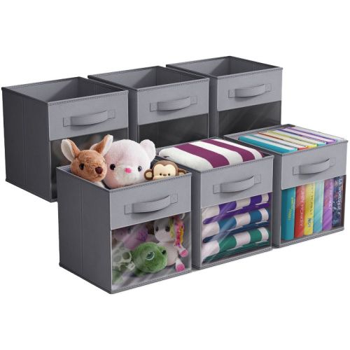 Sorbus 11 Inch 6 Pack Collapsible Fabric Storage Bins with Clear Window - for Organizing Clothes, Toys, Books, Shelves, Closets & more
