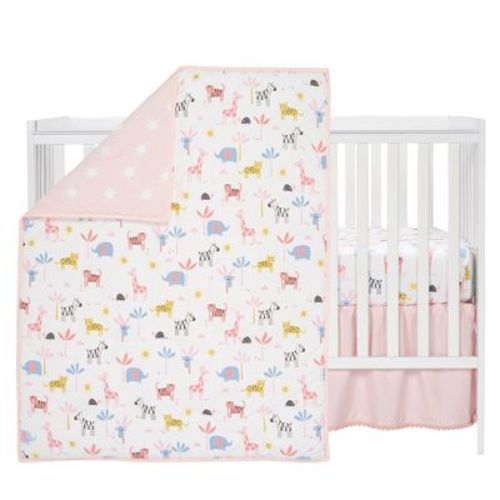 Lambs & Ivy Snuggle Jungle Pastel Safari Cotton Jersey 3-Piece Crib Bedding Set