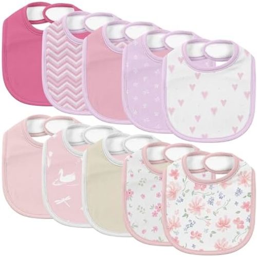 10 Pack Cotton Snap Bibs for Baby Boy Girl, Super Soft Drool Bibs for Teething and Feeding