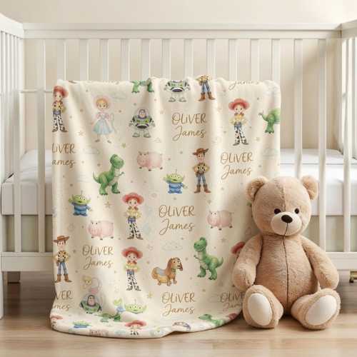 Personalized Toy Story Baby Blanket, Disney Toy Story Plushy Blanket, Custom Name Baby Shower Gift, Nursery Toy Story Baby Blanket