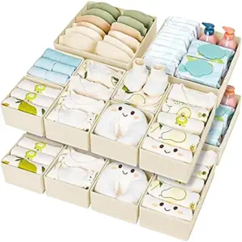 DIMJ Drawer Organizer Clothes 15 Pack - Foldable Baby Organizers and Storage & Closet Organizers for Bedroom, Closet - Nursery Organization Dresser Dividers for underwear, Sock,Bra, Belt, Tie, Beige