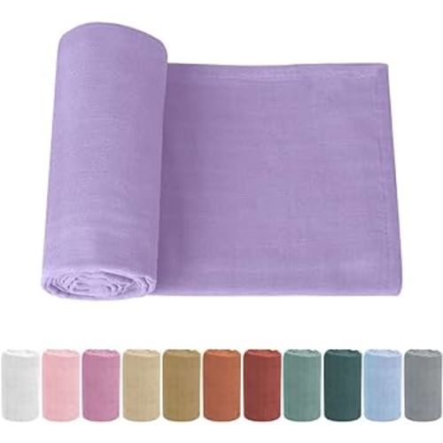 Premium Soft Muslin Cotton Newborn Baby Swaddle Blanket Unisex Swaddle Wrap Silky Swaddle Blankets Neutral Receiving Blanket for Newborn Boys and Girls Large 47 x 47 inches(120x120cm) (Lightpurple)