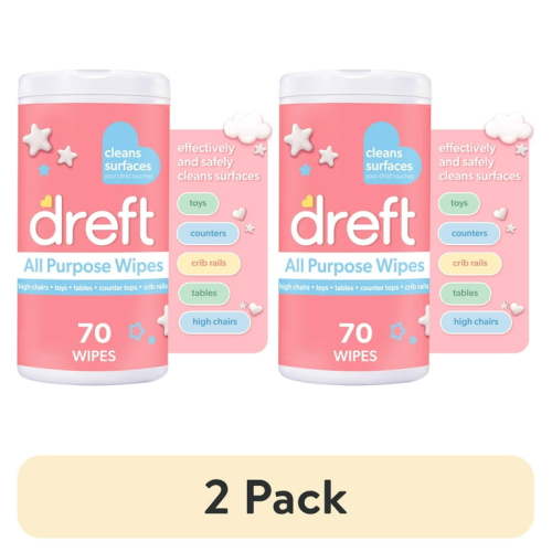 (2 pack) Dreft All Purpose Cleaning Wipes Baby Essentials, Surface Cleaning Supplies, 70 Count