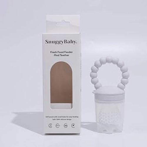 SnuggyBaby Fresh Food Feeder & Teether - 100% Food-Grade Silicone, BPA-Free, Ergonomic Grip, Mesh-Free, Easy-to-Clean, Introduce Solids Safely & Soothe Teething (White)