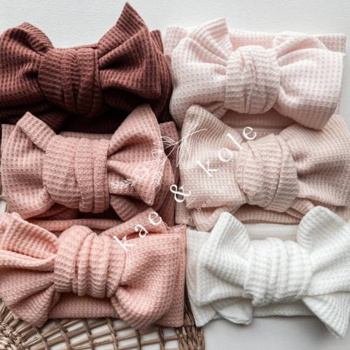 Waffle Knit Baby Bow Head Wraps | Neutral Fall Newborn Accessories | Oversized Baby Girl Bow Headband