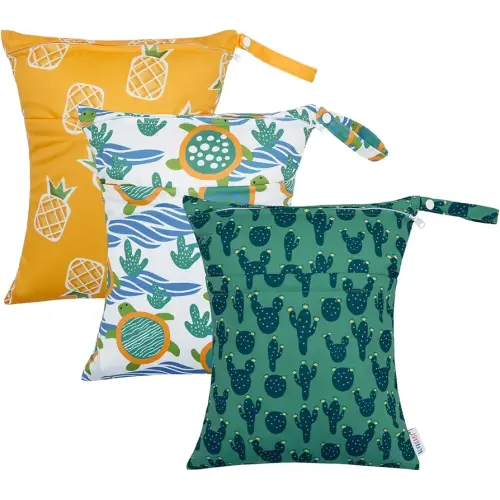 ALVABABY 3pcs Cloth Diaper Wet Dry Bags Waterproof Reusable with Two Zippered Pockets Travel Beach Pool Daycare Soiled Baby Items Yoga Gym Bag for Swimsuits or Wet Clothes 3L-ZM23A