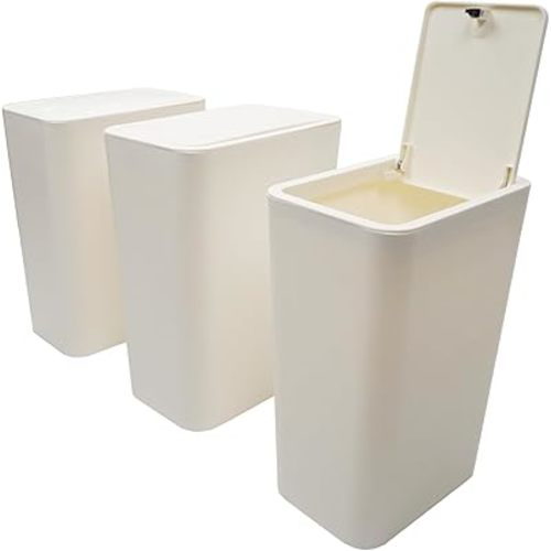 Bathroom Trash Can with Lid,3-Pack Kitchen Trash Can,2 Pack 15L + 1 Pack 10L Small Trash Can,Slim Compost Bin for Bathroom,Kitchen,Bedroom, Living Room,Office,Laundry Room,White