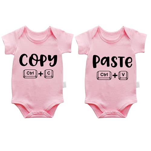2-Pack Baby Twins Bodysuits Copy Paste Newborn Cotton Short Sleeve Funny Outfits Infant Twin Unisex Romper 0-12M