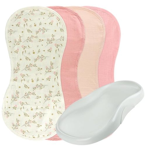 4-Pack Muslin Changing Pad Liners, Extra Thick & Ultra Soft for Warm Comfort, Waterproof Diaper Mat for Keekaroo Peanut & All Standard Baby Changers, 2-Sided Reusable (Pink)