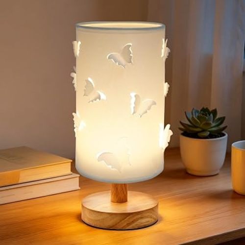 3D Butterfly Lamp, Cute Table Lamp with Wood Base for Girls Bedroom (White)