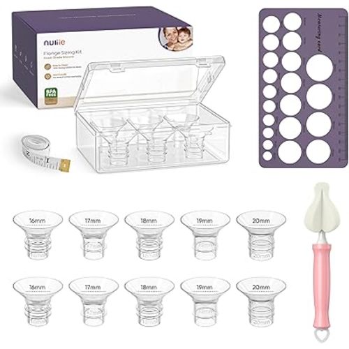 Nuliie 10PCS Silicone Flanges Insert Replacement Kit, Flange Sizing Kit 16/17/18/19/20mm for 24mm Flange/Shield Breast Pumps, Pumping Essential Kit for Moms
