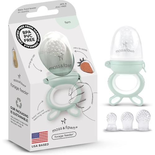 Moss and Fawn Forage Feeder - Soothing Silicone Frozen Breast Milk Popsicle & Baby Food Teething Toy, Pacifier, Fruit Feeder, & Teether - BPA, PVC & Phthalate-Free - Fern
