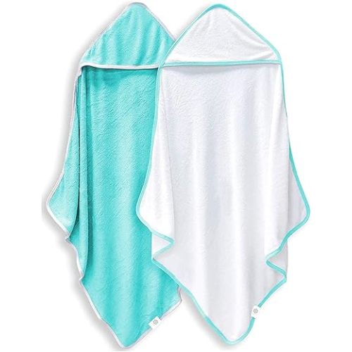 2 Pack Baby Bath Towel - Rayon Made from Bamboo, Ultra Soft Hooded Towels for Babies,Toddler,Infant - Newborn Essential -Perfect Baby Registry Gifts for Boy Girl (White and Malachite, 30 x 30 Inch)