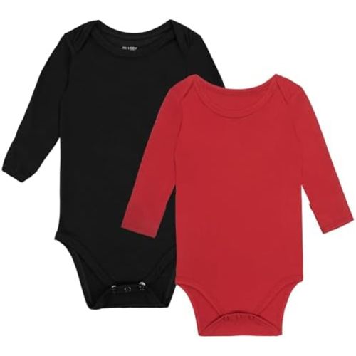 GUISBY Unisex Baby Rayon of Bamboo Snap Bodysuits, Long Sleeve with Mittens Cuffs Bodysuit 2-Packs