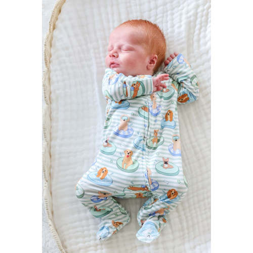 Zipper Footie in Poolside Pups Blue | Caden Lane