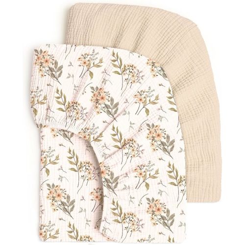 lulumoon Fitted Crib Sheets 2-Pack: Soft Muslin Cotton for Standard Crib - Boho Floral Print for Baby Girls Nursery Bedding & Gift