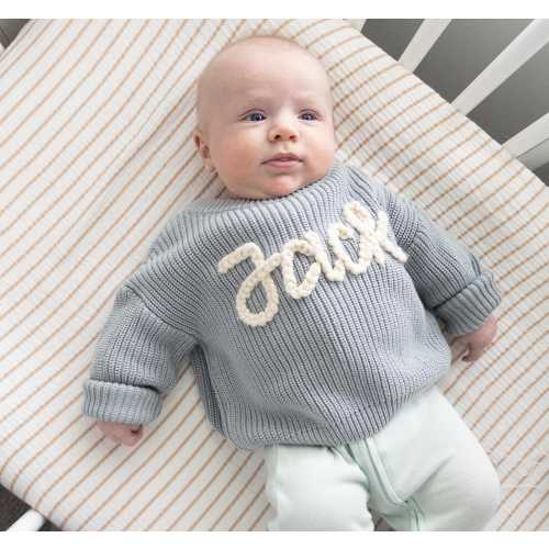 Personalized Hand Embroidered Baby Sweater, Custom Name Knit Jumper