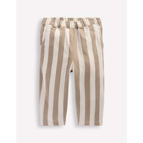 Cotton Pull-on Pants-Neutral Stripe