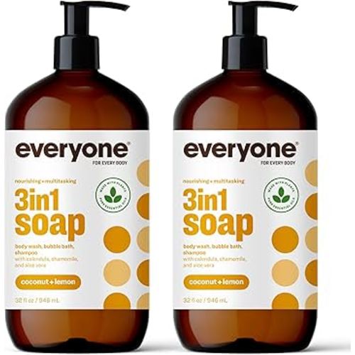 Everyone 3-in-1 Soap, Body Wash, Bubble Bath, Shampoo, 32 Ounce (Pack of 2), Coconut and Lemon, made with Essential Oils for Men and Women