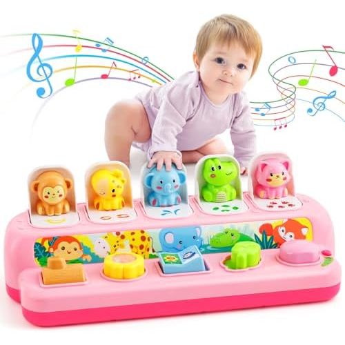 Toys for 1 Year Old Girls, Interactive Pop Up Toy with Music & Light, Montessori Learning Toys for Infant Baby Toddler 9-12-18 Months, First 1st Birthday Gifts for Girls Boys