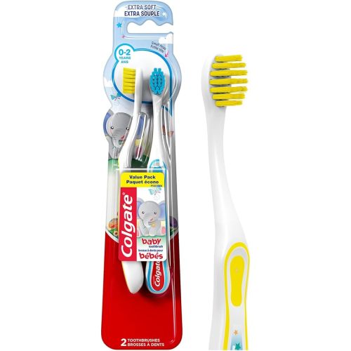 Colgate Kids Extra Soft Baby Toothbrush Pack, Baby and Toddler Training Toothbrush for Ages 3-24 Months, Non Slip Handle, Extra Soft Bristles, 2 Count