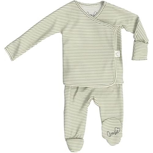 Bonsie Skin to Skin Babywear Footie Bodysuit - Baby Footed One Piece with Green Striped Pattern - Mint Twist
