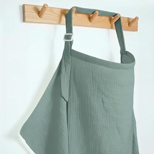 Muslin Nursing Covers for Breastfeeding, Arch Neckline Breast Feeding Covers for Women, Moms Privacy Breathable Summer Nursing, Enlarged XL Size Soft Feeding Cover (Roman Green)