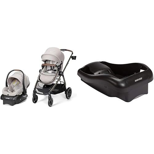 Maxi-Cosi Zelia™² Luxe 5-in-1 Modular Travel System, New Hope Tan & Mico 30 Stand-Alone Additional Infant Car Seat Base, Black, One Size