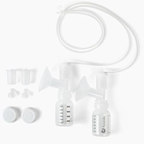 Ameda HygieniKit Universal Milk Collection System | Hands Free Breast Pump Accessories | (New & Improved) | Breastfeeding Supplies | Pumping Essentials | Flanges, Bottles, Valves, Diaphragms & Tubing