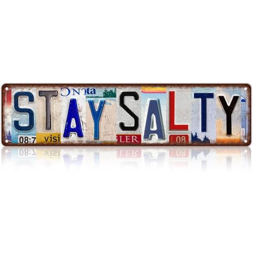 Vintage Stay Salty Street Sign Wall Decor Metal Tin Signs | for Bar Home Bedroom Garage