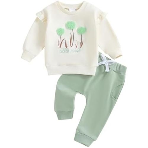 Kupretty Baby Girl Clothes Toddler Fall Winter Outfit Ruffles Crewneck Bow Pullover Sweatshirt + Joggers Pants Set