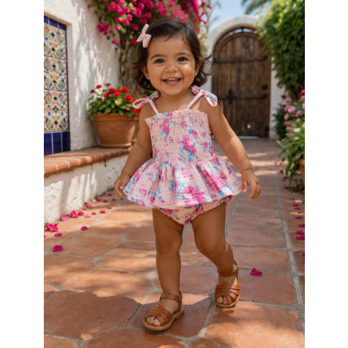 Muslin Smocked Bubble w/ Skirt, Garden Secrets