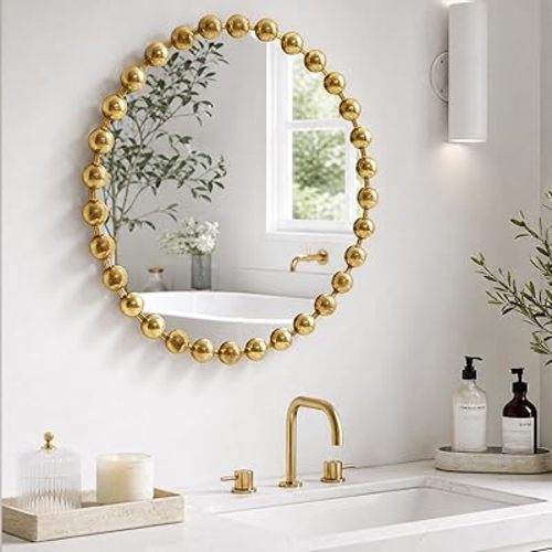 Madison Park 36 inch Gold Round Mirror, Round Mirrors for Wall Decor, Metal Frame Circle Mirrors for Bathroom, Living Room, Circle Wall Metal Art Mirror