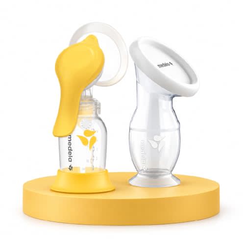 Medela Harmony Manual Breast Pump & Silicone Milk Collector Set, On-the-Go | Saves Every Drop, Lightweight, Soft Comfort, 2-Phase Expression, 5 oz Bottle, Breastmilk Silicone Collector, BPA-Free