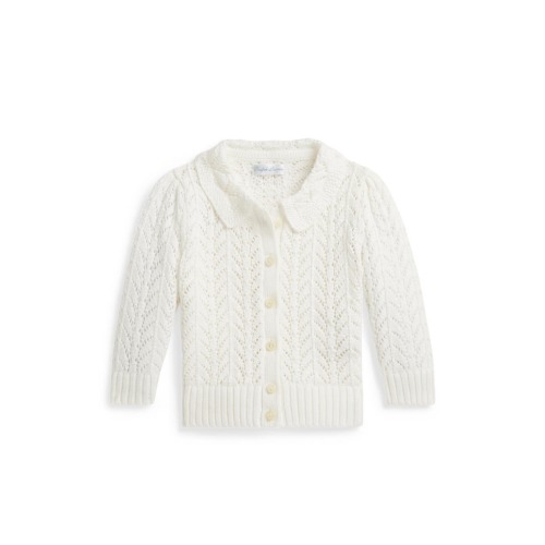 Collared Pointelle Stitch Cardigan