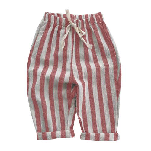 HNMKIU Minimalist Striped Linen Harem Pants for Baby Boys Toddler Elastic Waist Casual Spring Summer Trousers Red,6-9 Months