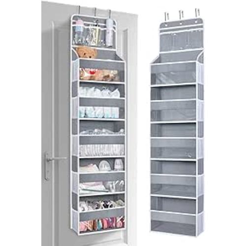 Over the Door Organizer Hanging Storage with 3 Clear Slip Pockets and 5 Large Pockets for Closet Door Organization - Heavy Duty for Bathroom, Pantry, Bedroom, Nursery